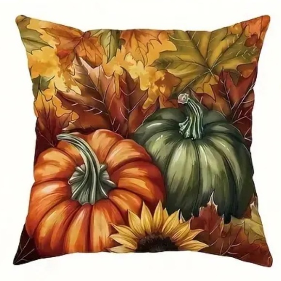 🍂 NIP 4/pc/set Fall Pumpkins Square Pillow Covers 🎃PILLOW COVERS ONLY💐 - Picture 3 of 5